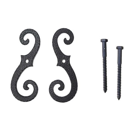 Wood Shutter Hardware Wood Shutter Hardware 30-14-88255 Large Scroll Shutter Dog with Lag Bolt; Black - Set of 2 30-14-88255